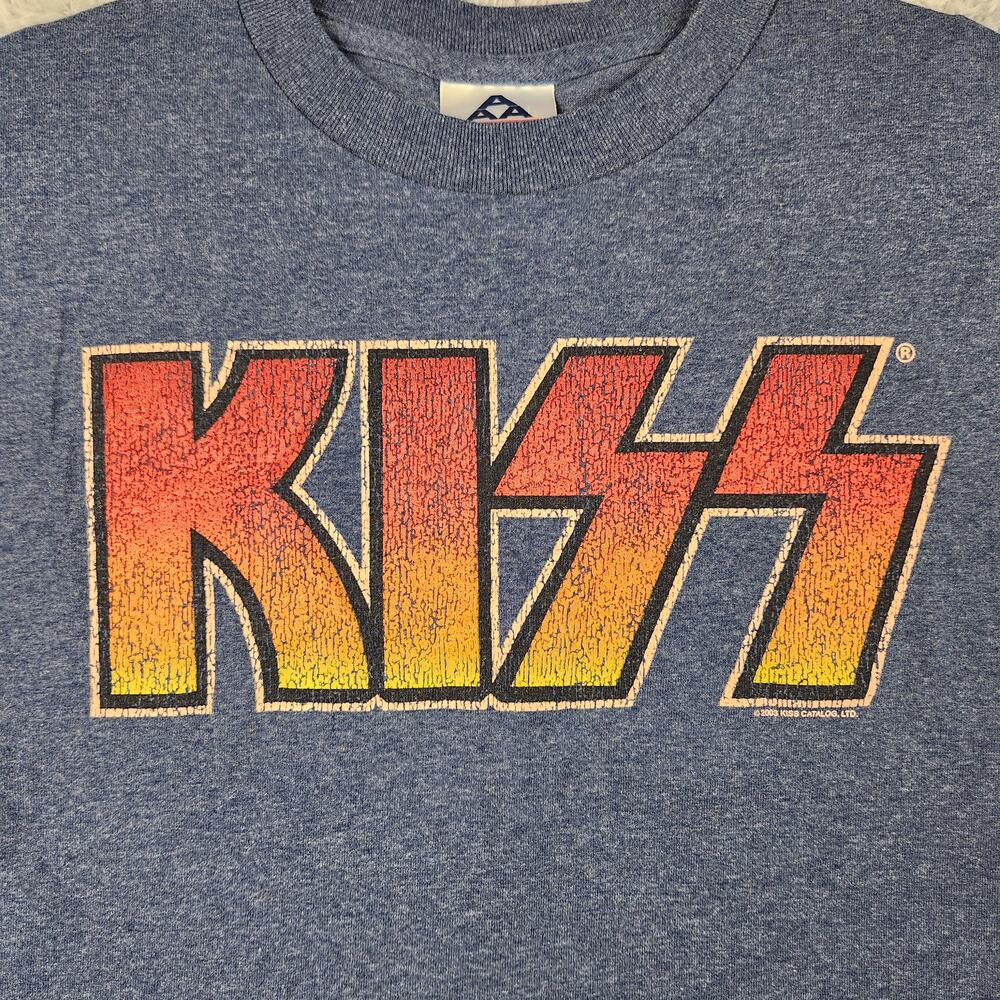 Vintage KISS Shirt Mens Medium Blue Logo Graphic Band Logo Rock 2003 Y2K Classic